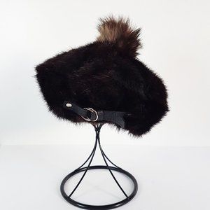 Vintage Dark Brown Mink Fur Beret Hat, Vintage Black Mink Fur Beret
